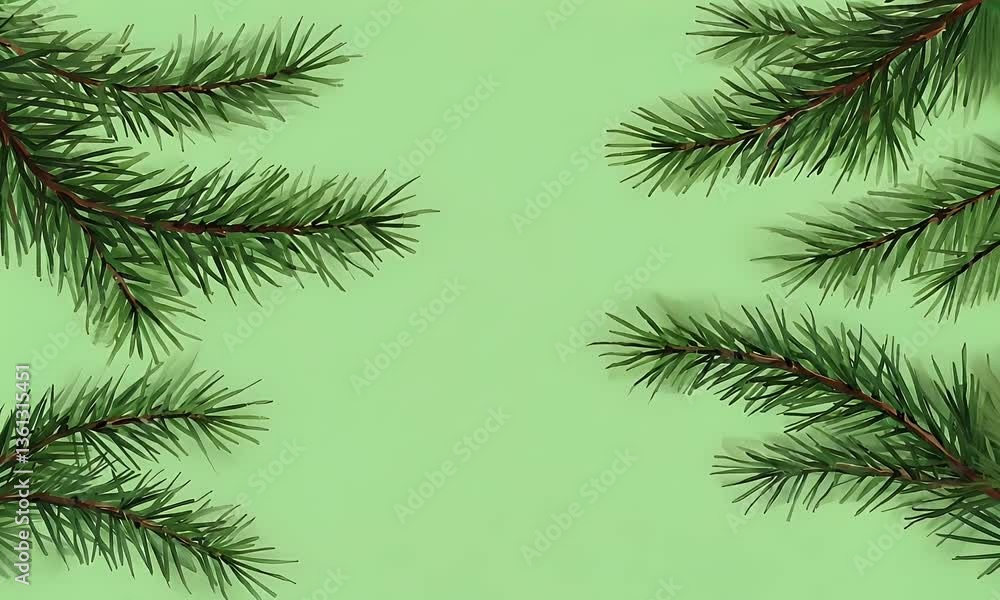Animated pine tree branches bending slightly under wind flow against a vibrant green background for chroma key compositions Animated pine tree branches bending slightly under wind flow against a vibrant green background for chroma key compositions
