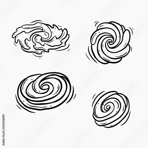 set of  hand drawn swirl design illustrations with varied forms.