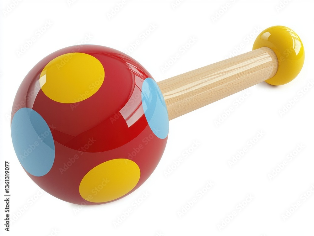 Colorful Wooden Toy Rattle with Bright Polka Dots for Infants and Toddlers to Encourage Play and Development Colorful Wooden Toy Rattle with Bright Polka Dots for Infants and Toddlers to Encourage Play and Development