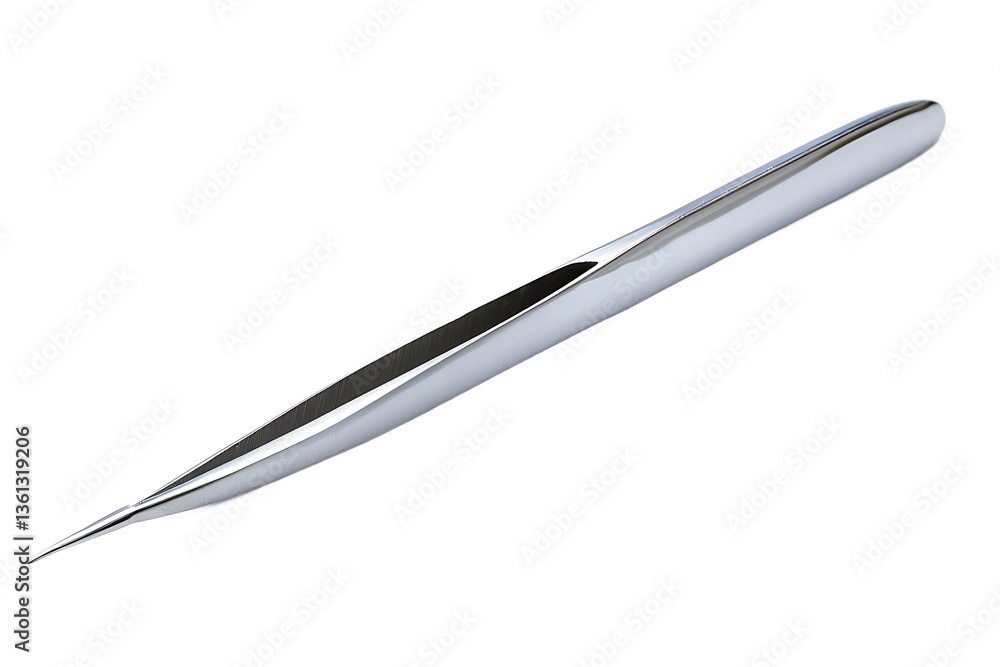 A sleek silver metal tool with a pointed tip on a dark background in a studio shot image style A sleek silver metal tool with a pointed tip on a dark background in a studio shot image style