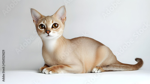 Singapura cat on white background