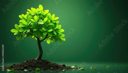 Delicate young tree, slender trunk, vibrant green leaves , image, royalty free, spring