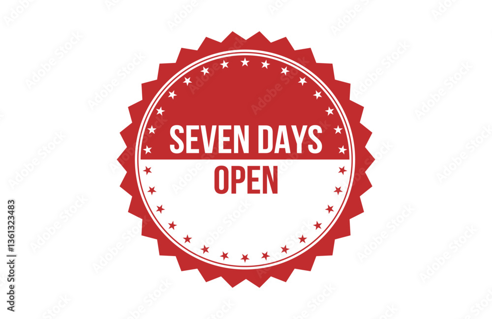Seven days open red ribbon label banner. Seven days open red ribbon label banner.