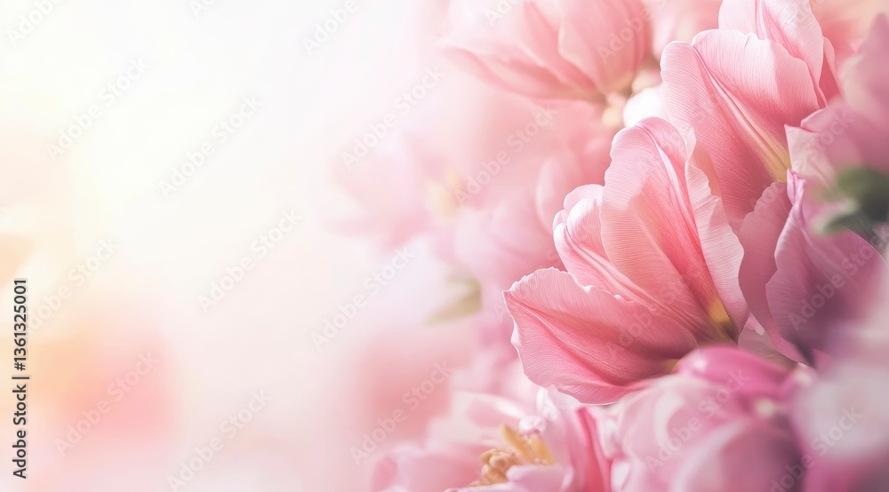 Close Up of Soft Pink Tulip Flowers Blooming with Bright Background Close Up of Soft Pink Tulip Flowers Blooming with Bright Background
