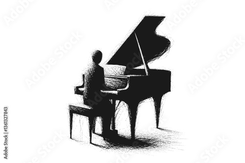Generative AI: Piano (Vector Pen Drawing) 