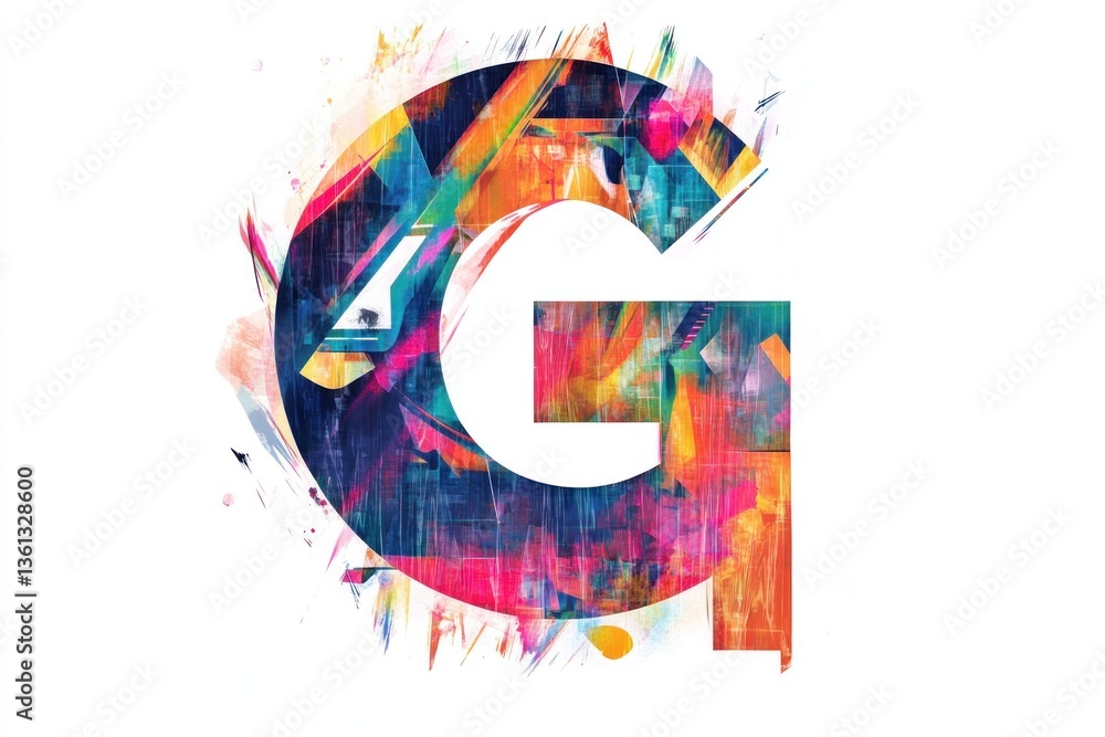 Fototapeta premium vibrant letter g displaying complex geometric shapes with an artistic digital painting effect