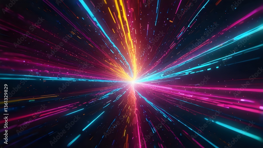 Colorful Energy Burst with Digital Light Trails Colorful Energy Burst with Digital Light Trails