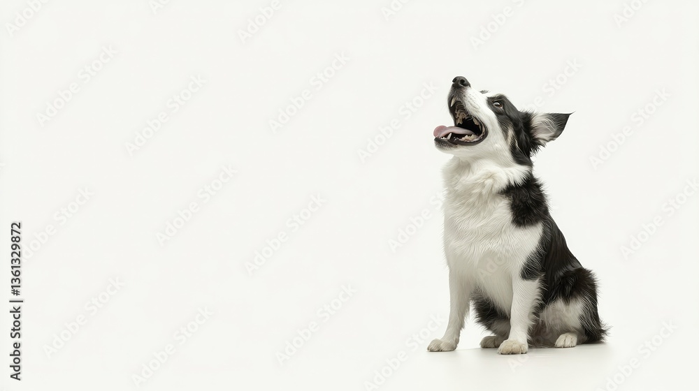 Border Collie Sitting and Looking Upwards on a White Background Border Collie Sitting and Looking Upwards on a White Background