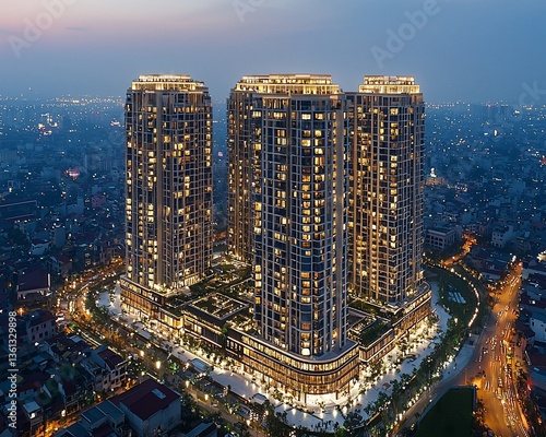 Modern Towers at Dusk, Cityscape View