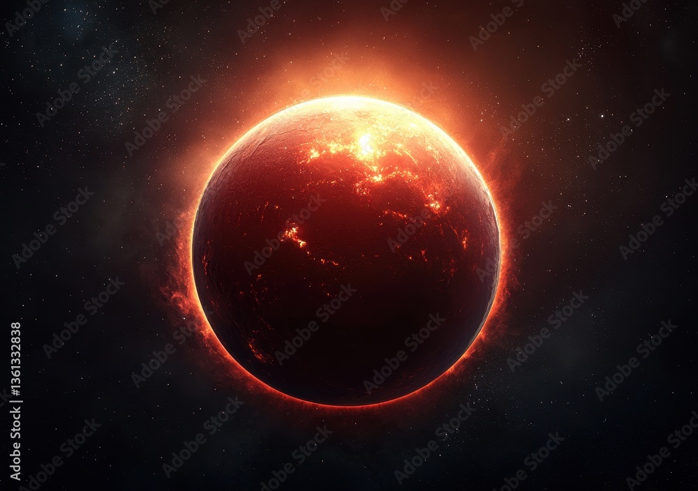 Fototapeta premium Stunning Red Planet Surrounded by Fiery Atmosphere in Space