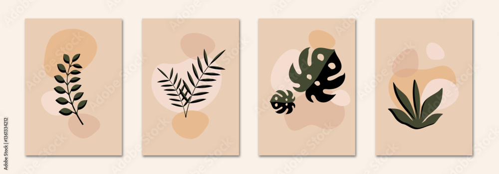 Boho aesthetic abstract botanical wall art poster prints. Scandinavian design, neutral natural colors. Bohemian collage wall prints. Mid Century Modern design. Plant fruit posters. Vector illustration Boho aesthetic abstract botanical wall art poster prints. Scandinavian design, neutral natural colors. Bohemian collage wall prints. Mid Century Modern design. Plant fruit posters. Vector illustration