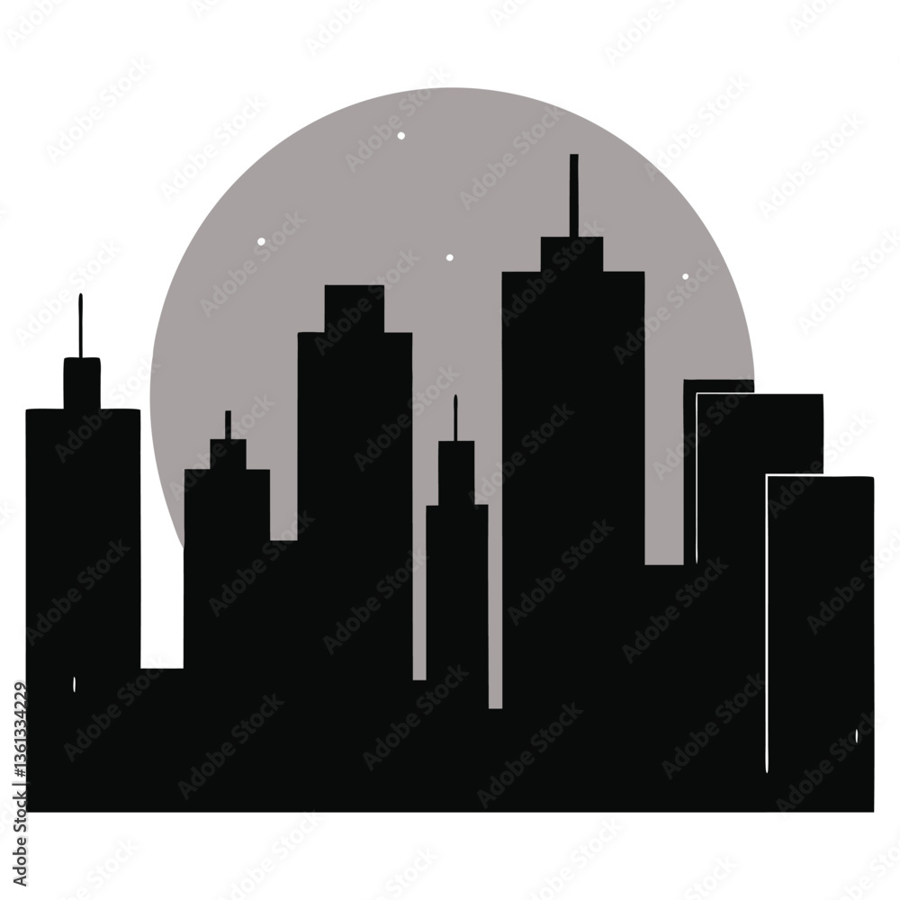 Fototapeta premium New York's urban skyline silhouette features iconic skyscraper towers against a dark night sky