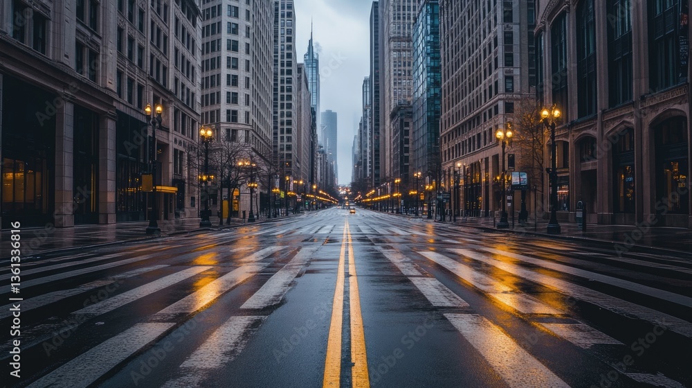 Fototapeta premium Empty City Street After a Rain Shower