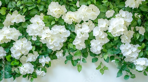 Lush White Hydrangea Floral Arrangement Against a Soft White Wall AI Generated