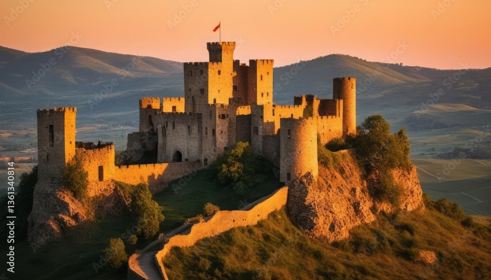 Obraz premium Castle Towers Rising Above Rolling Hills