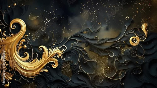 Luxurious gold ornate decor on dark background