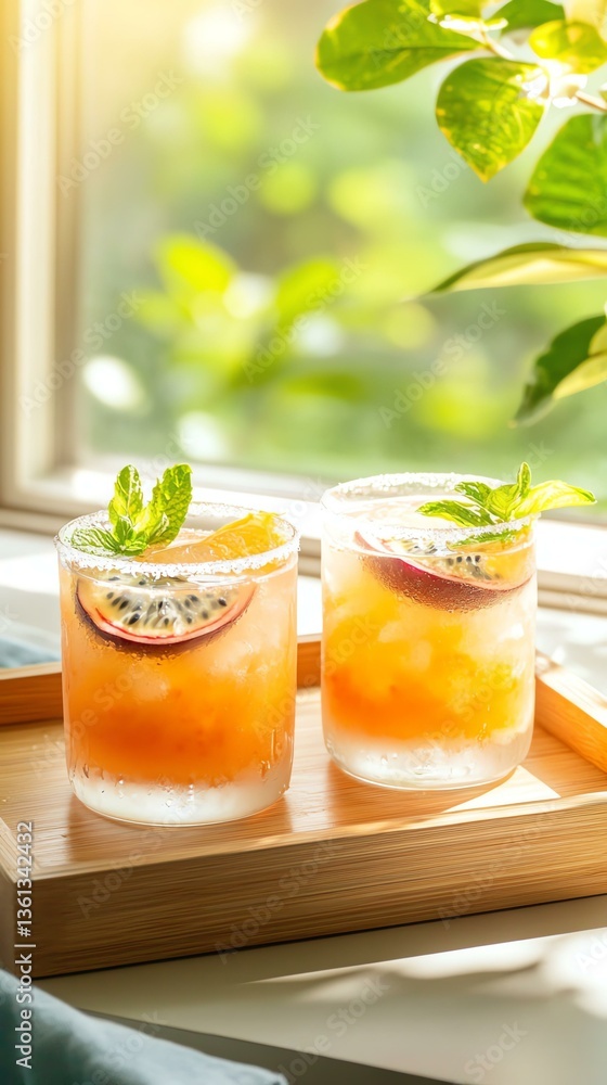 Fototapeta premium Refreshing cocktails with mint garnish.