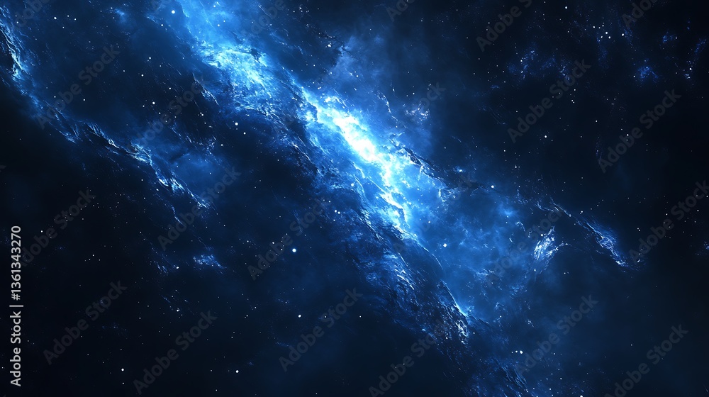 A brilliant blue galaxy nebula with numerous tiny stars shown A brilliant blue galaxy nebula with numerous tiny stars shown