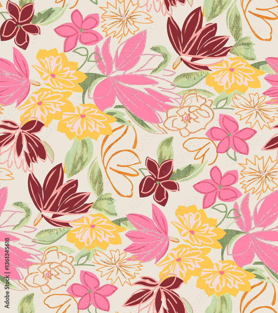 all over design. digital print design. Flower design.all over print.Watercolor iris flowers and abstract illustration. Seamless pattern. Summer, spring design for wallpapers, lights, textiles, texture