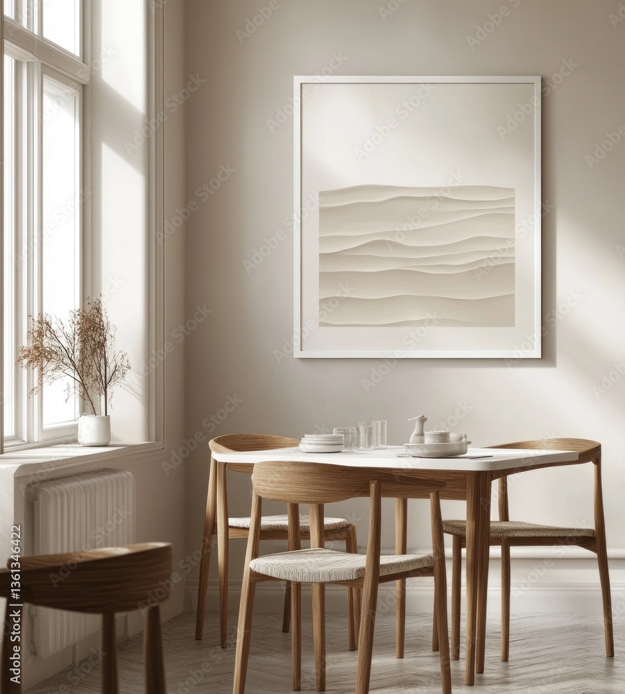 Minimalist dining room with abstract art. Minimalist dining room with abstract art.