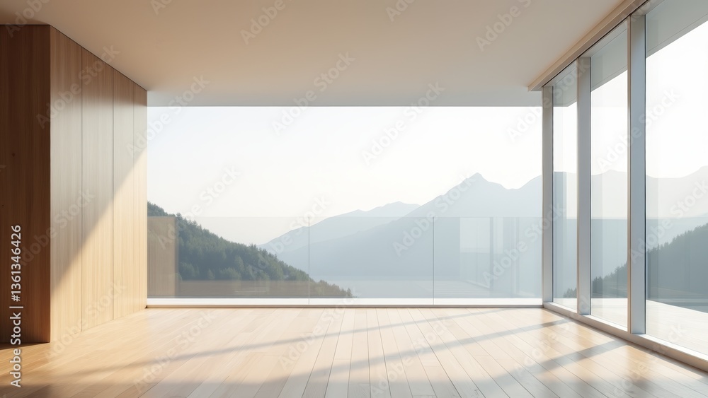 Obraz premium Minimalist Empty Room With Mountain View