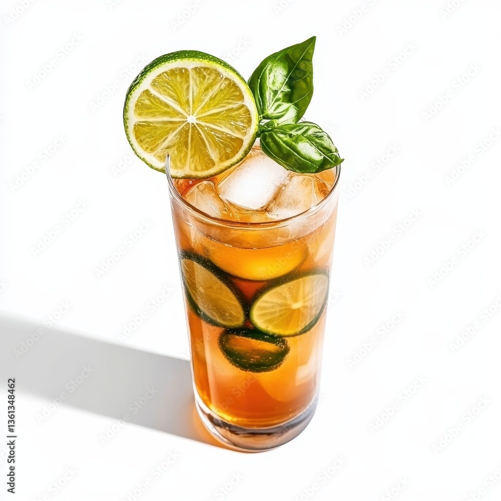 Fototapeta premium Refreshing summer kombucha cocktail served in a tall glass, perfect for warm days and outdoor gatherings.