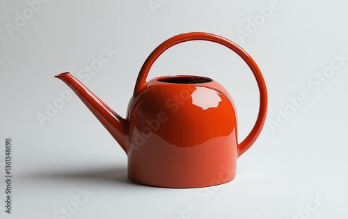 Orange watering can on plain background