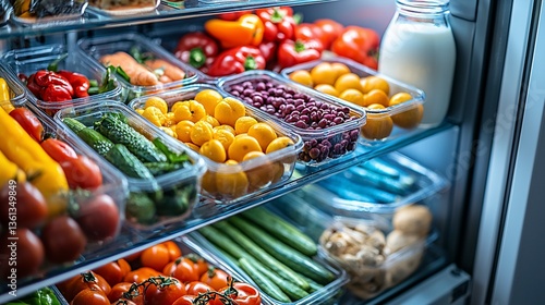 Organized Fridge with Fresh Produce