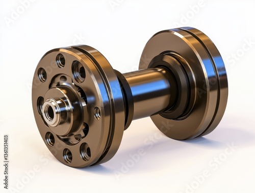 Metallic Weightlifting Dumbbell Isolated on White Background