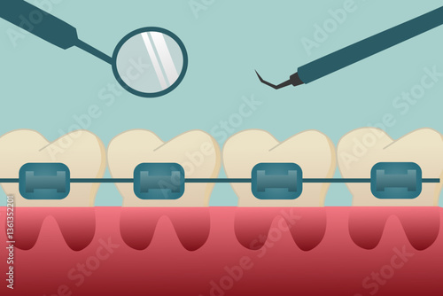 Orthodontic Treatment Visual: Braced Tooth with Dental Tools – Perfect for Clinic Brochures and Websites