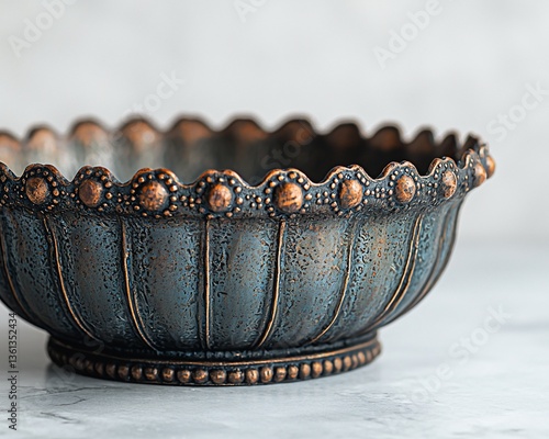Ornate Copper-Colored Bowl on Marble