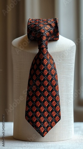 Ornate Dark & Orange Tie Displayed