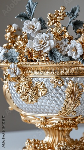 Ornate Gold & White Floral Bowl