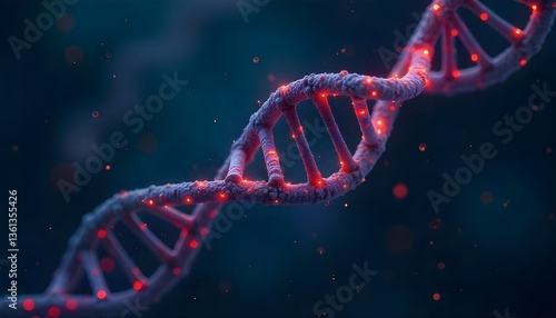 a DNA strand glowing in a dark background, symbolizing medical research and genetic advancements, perfect for world health day concept
