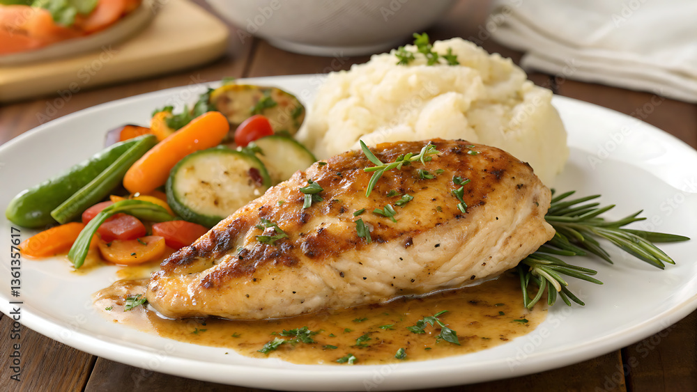 Grilled chicken breast with vegetables on a plate Grilled chicken breast with vegetables on a plate