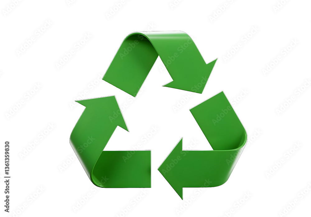 Green recycling symbol on a white background representing eco-friendly conservation and waste reuse Green recycling symbol on a white background representing eco-friendly conservation and waste reuse