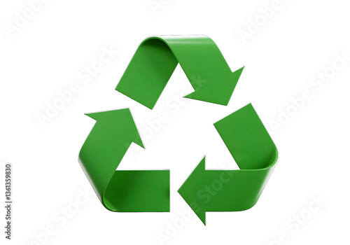Green recycling symbol on a white background representing eco-friendly conservation and waste reuse