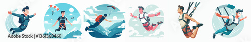 vector collection of a young male skydiving athlete