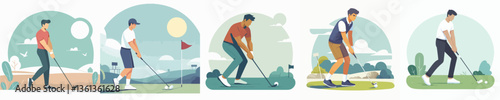 vector collection of a young male golf athlete
