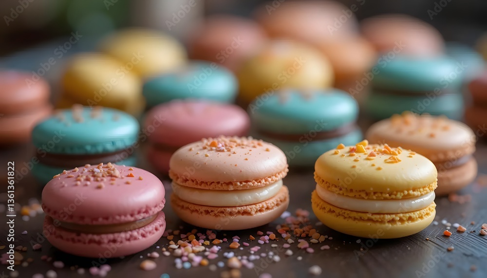 Fototapeta premium colorful macaroons on wooden table