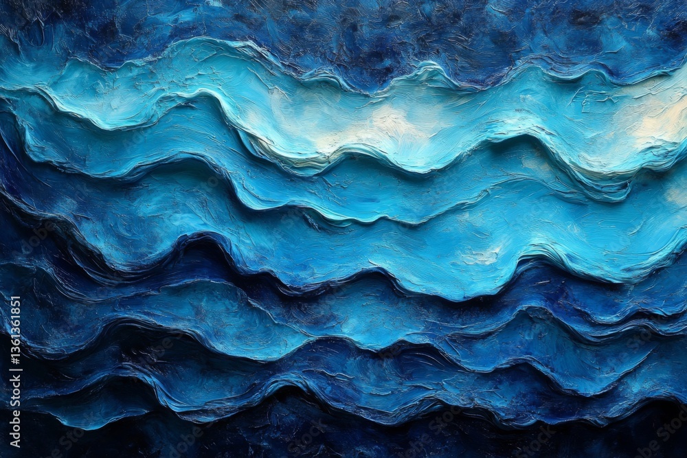 Obraz premium Abstract Blue Waves With Textured Layers