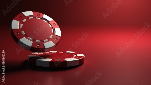 Red Casino Chips Stacked On Red