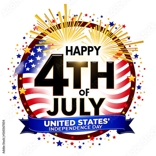 Vintage 4th of July Independence Day Badge with USA Flag Design
