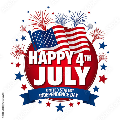 Vintage 4th of July Independence Day Badge with USA Flag Design