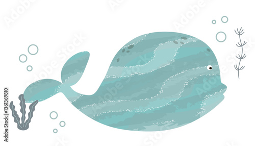 Vector cute whale banner painted with abstract background. Decorative banner in flat style with marine fauna.