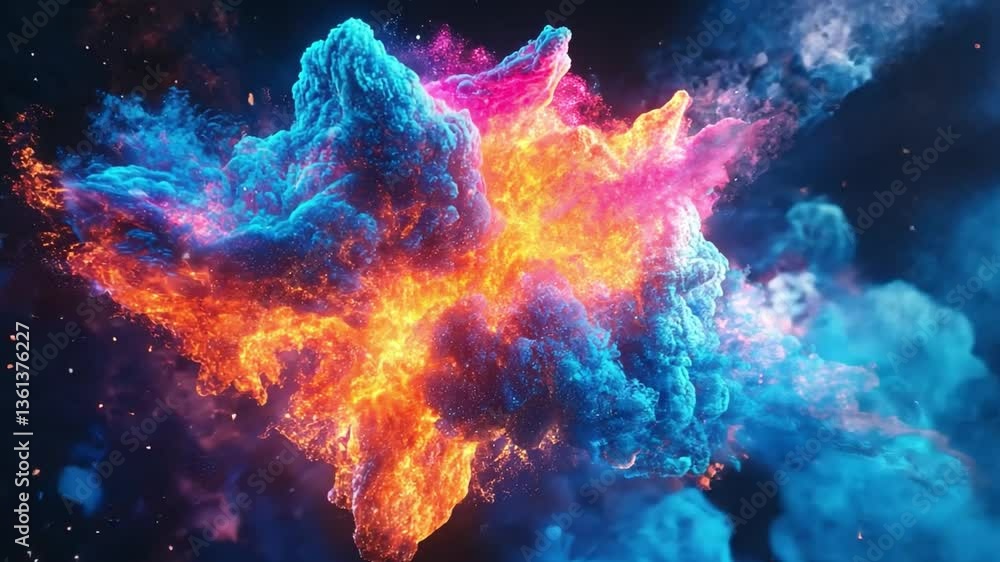 Vibrant explosion of colorful clouds in space, blending shades of orange, pink, and blue in stunning cosmic display that evokes wonder and creativity. Vibrant explosion of colorful clouds in space, blending shades of orange, pink, and blue in stunning cosmic display that evokes wonder and creativity.
