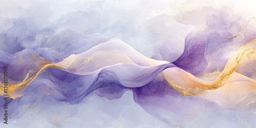 Fototapeta premium Purple and gold watercolor painting creating abstract landscape