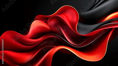 Dynamic Red and Black Fabric Flow: 3D Render AI Generated
