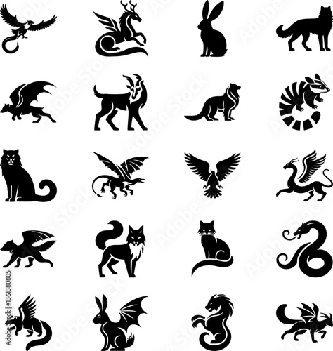 Collection of Black and White Fantasy Creatures