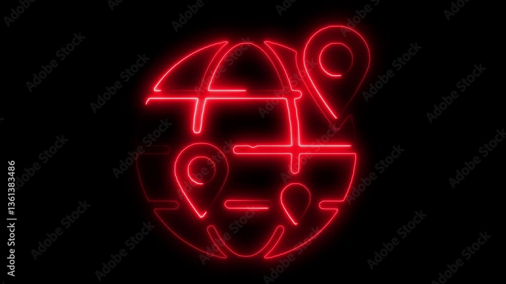 Location indicator and location icon animation. GPS icon in white color on black screen background. Google icon. 